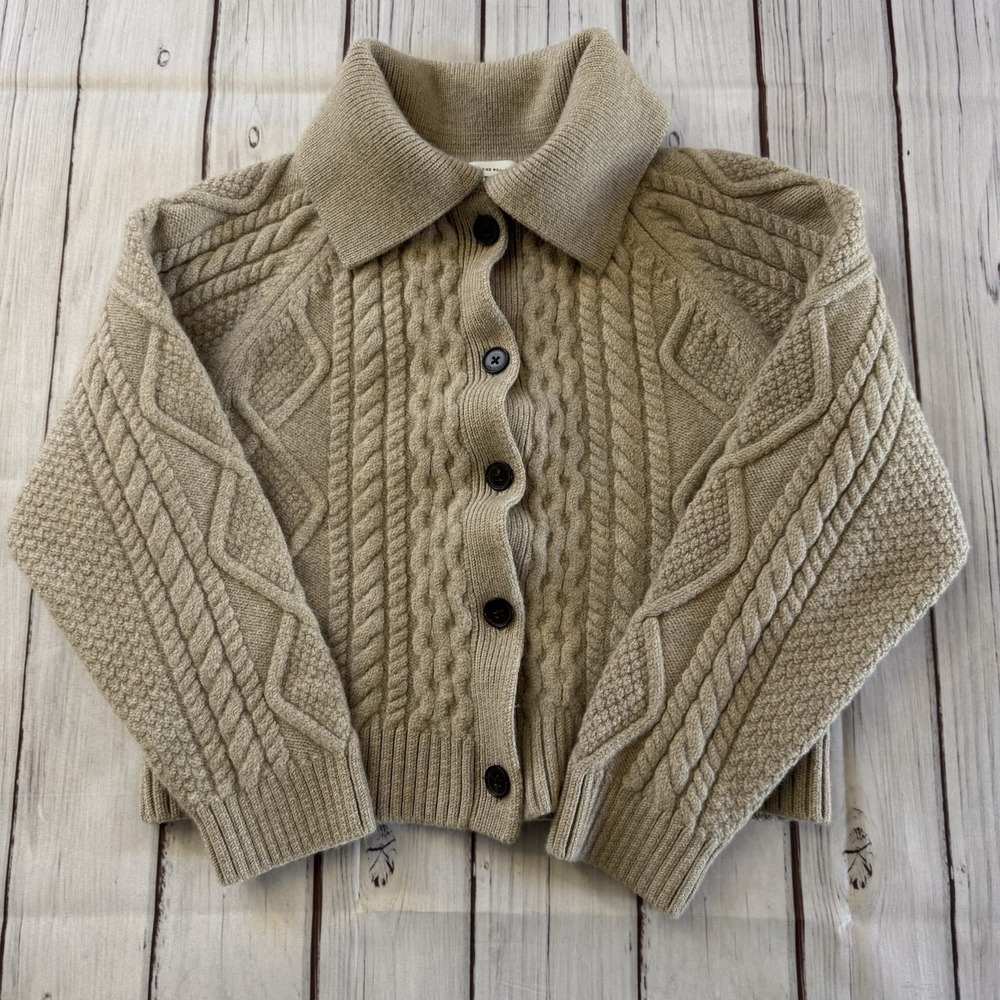 Aritzia Heritage Collection Merino Wool Cable Knit Cardigan Cropped Button Small